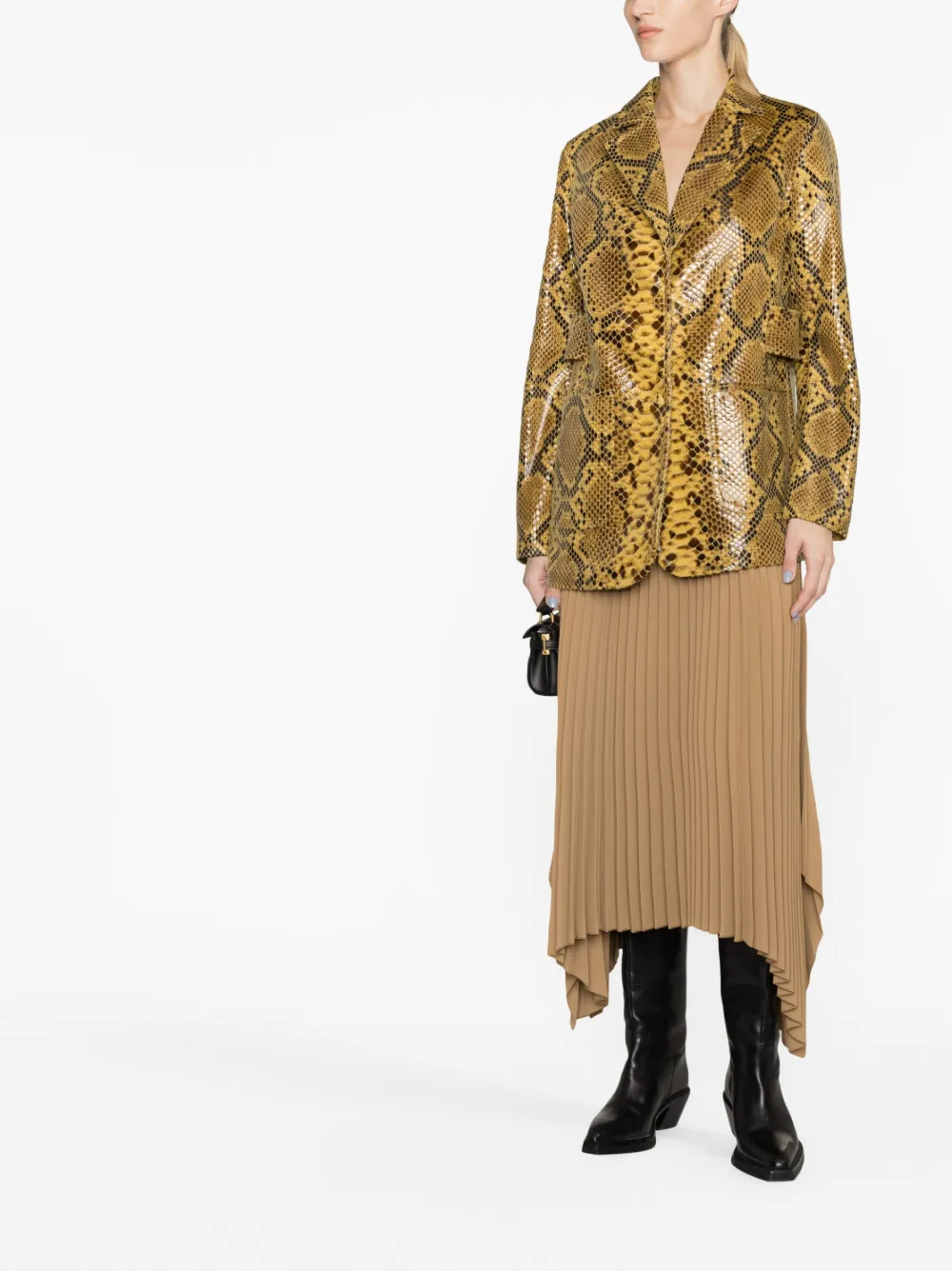 Shop Stand Studio Snakeskin-print Single-breasted Blazer In Yellow