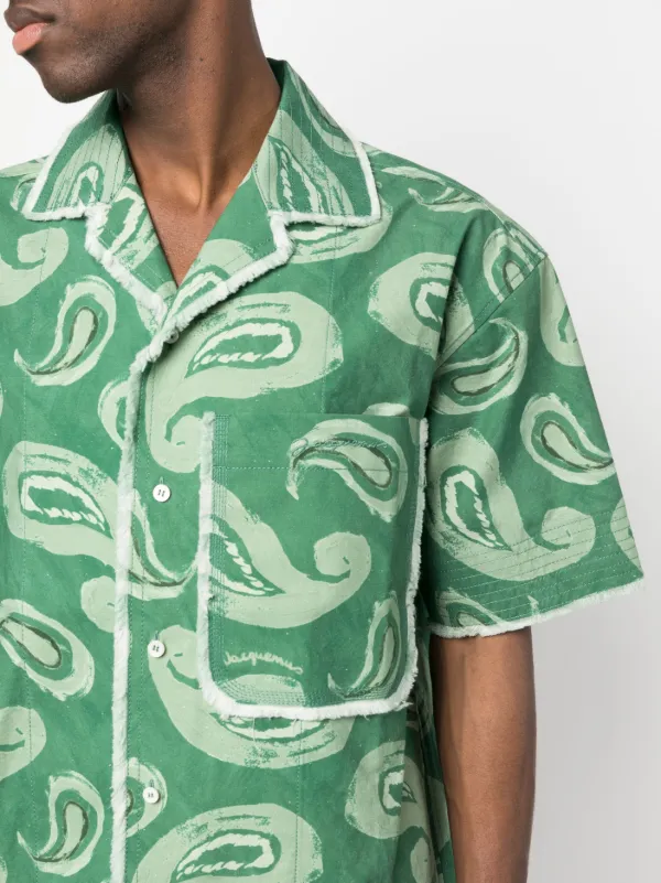 [新品]JACQUEMUS LA CHEMISE ARTICHAUT 半袖シャツ Jacquemus Artichaut paisley-print frayed-edge Shirt | Green