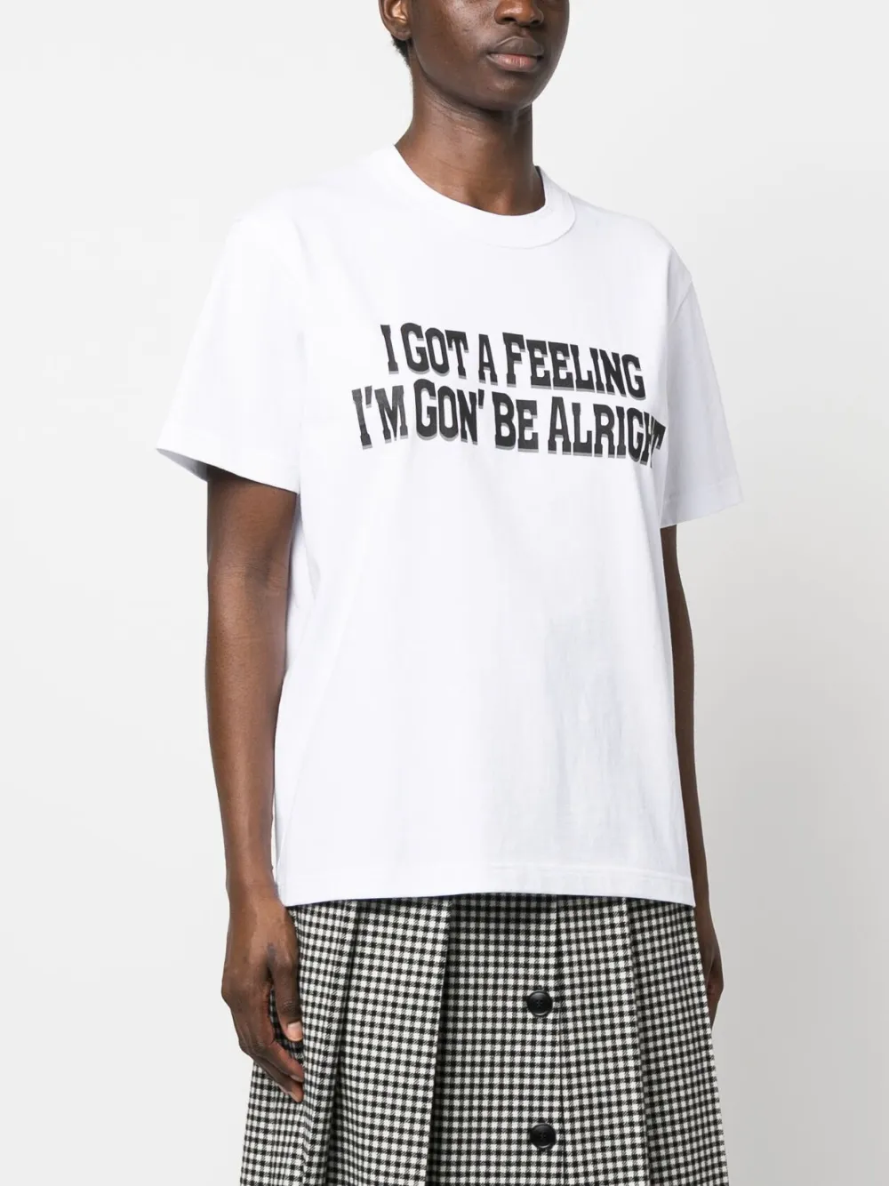 Sacai Slogan-print Pleated T-shirt In Weiss