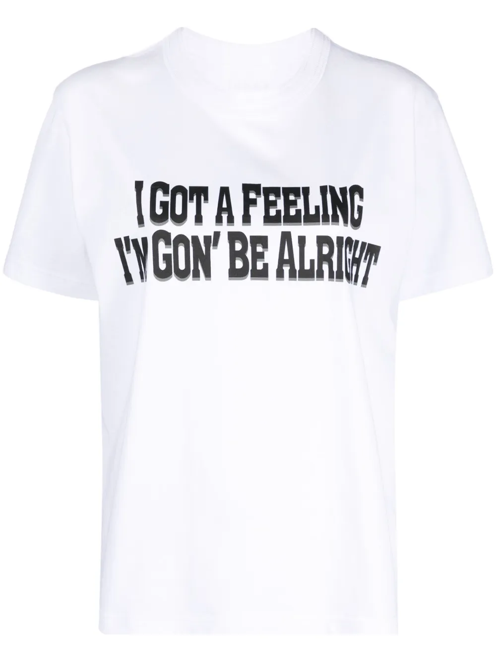 Sacai Slogan-print Pleated T-shirt In Weiss