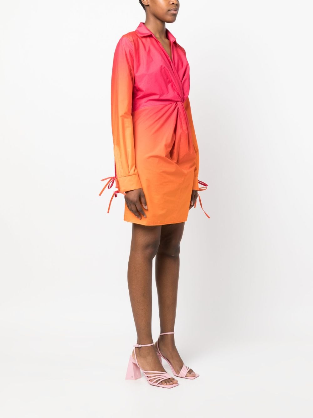 Shop Andreädamo Gradient-effect Gathered-detail Short Dress In Orange