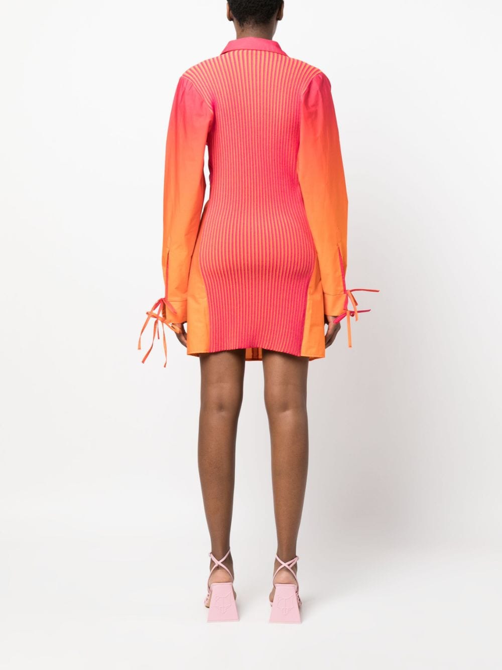 Shop Andreädamo Gradient-effect Gathered-detail Short Dress In Orange