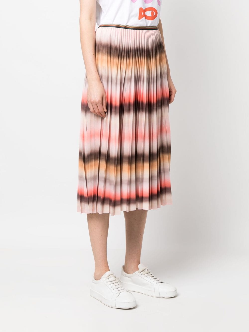 Shop Paul Smith Untitled Stripe Pleated Midi Skirt In Braun