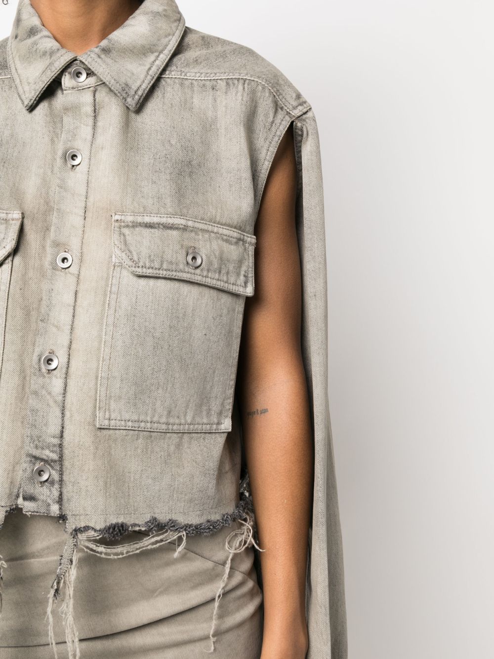 Shop Rick Owens Drkshdw Cape-sleeve Cropped Shirt Jacket In Grey