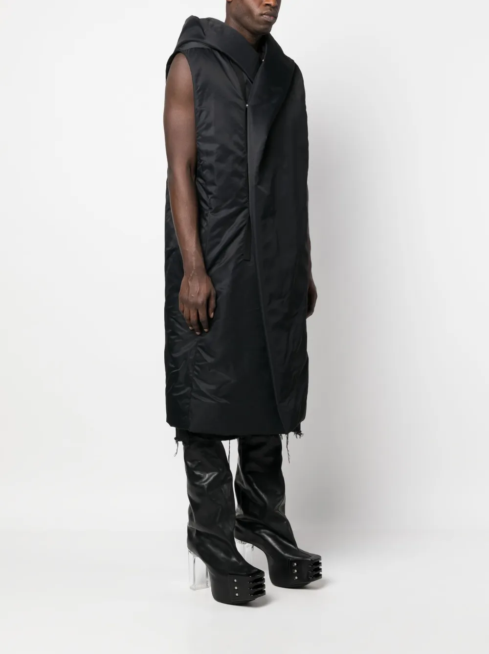 Shop Rick Owens Hooded Gilet Coat In Black