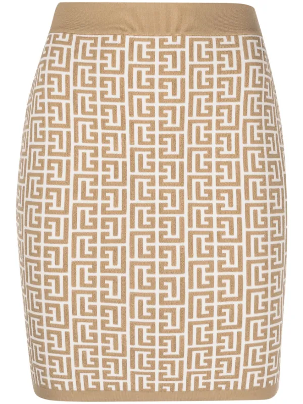 Balmain Monogram-jacquard Miniskirt in Neutrals