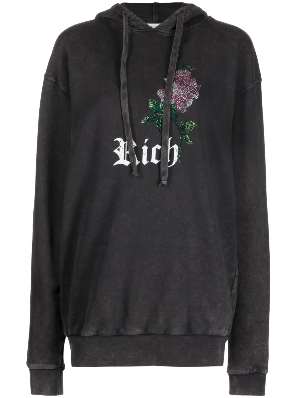 Alessandra Rich Rhinestone-embellished Drawstring Hoodie In Grau