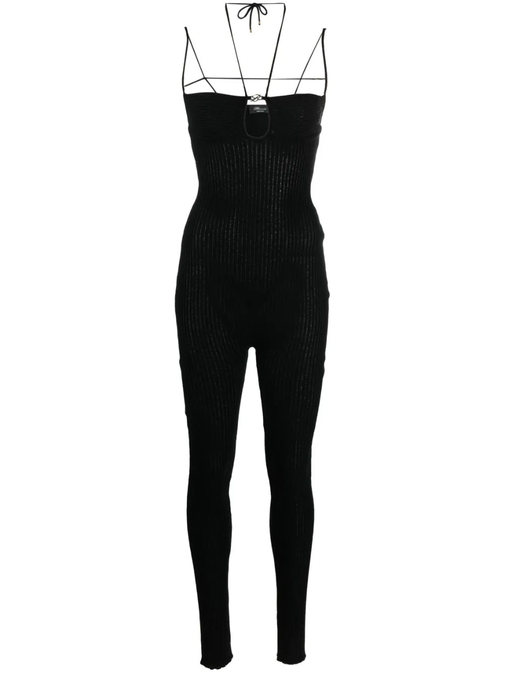 Blumarine Strappy Ribbed-knit Jumpsuit In Black