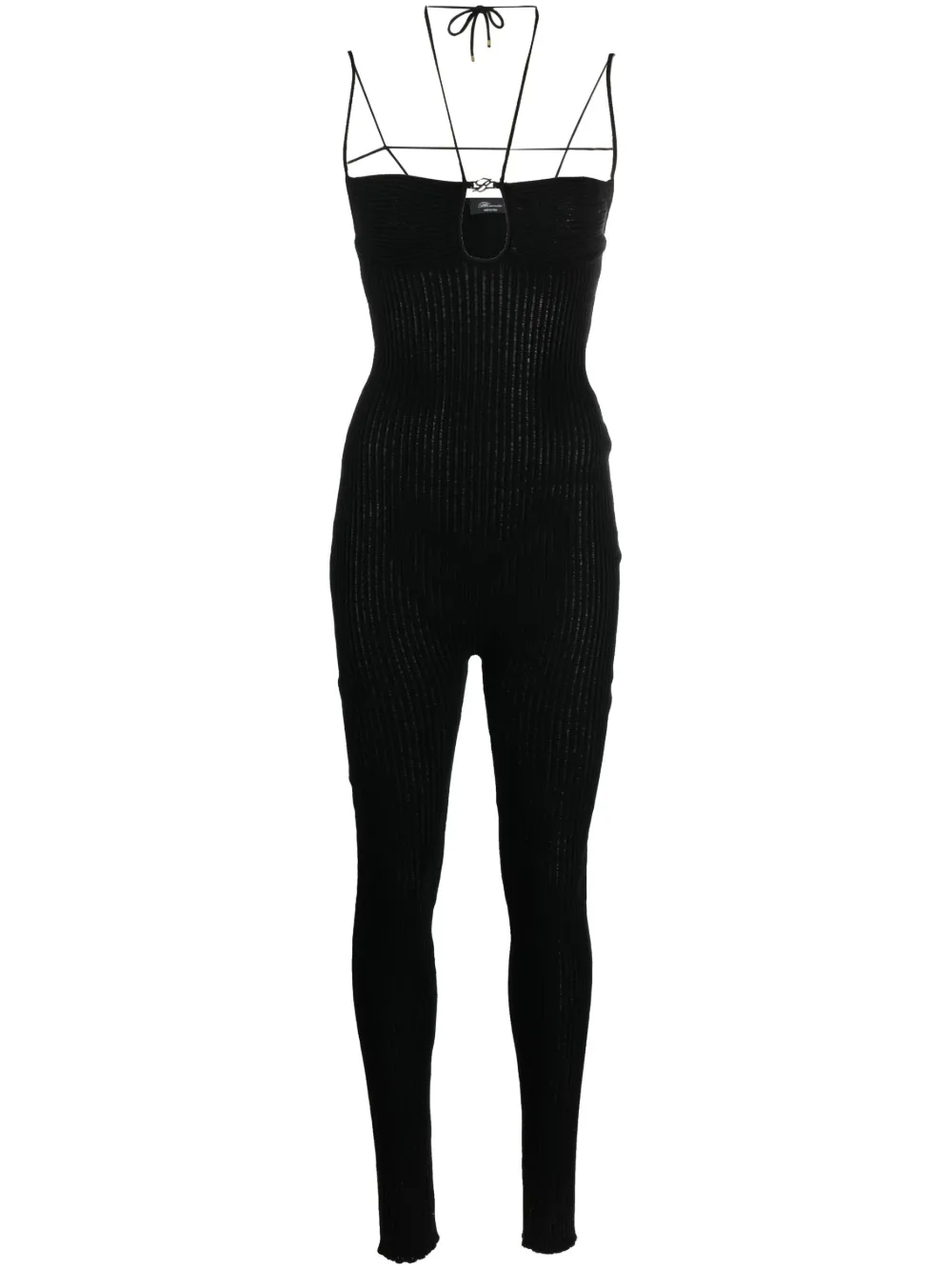 Blumarine Strappy Ribbed-knit Jumpsuit In Black