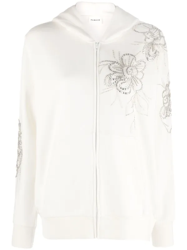 Zip fly flower embroidery shop hooded jacket