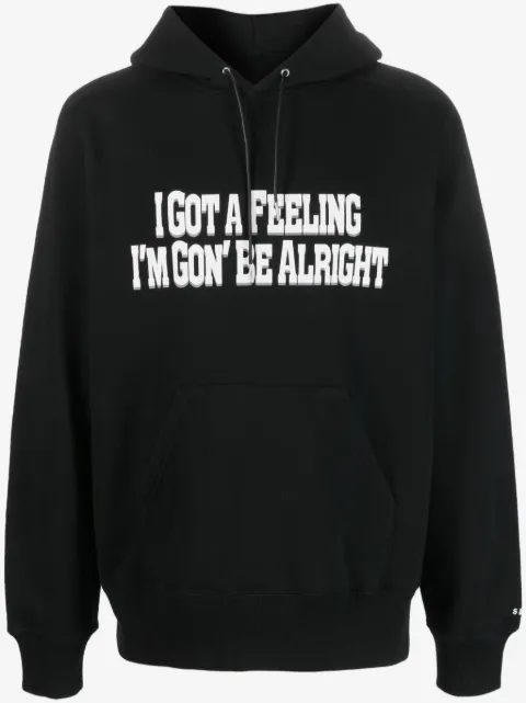 sacai slogan-print cotton hoodie
