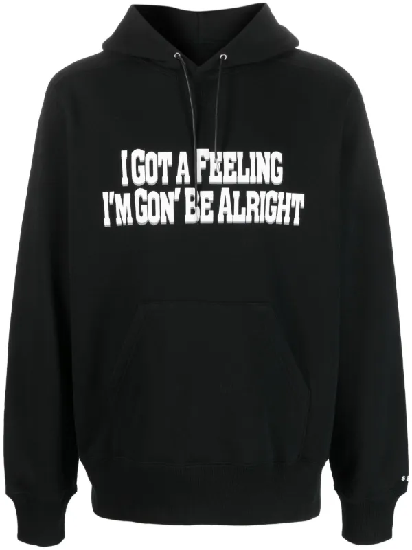 Sacai Slogan-print Cotton Hoodie in Black