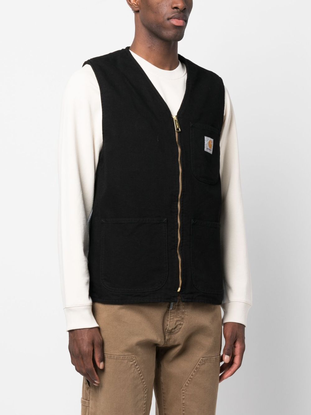 Shop Carhartt V-neck Organic-cotton Vest In Black