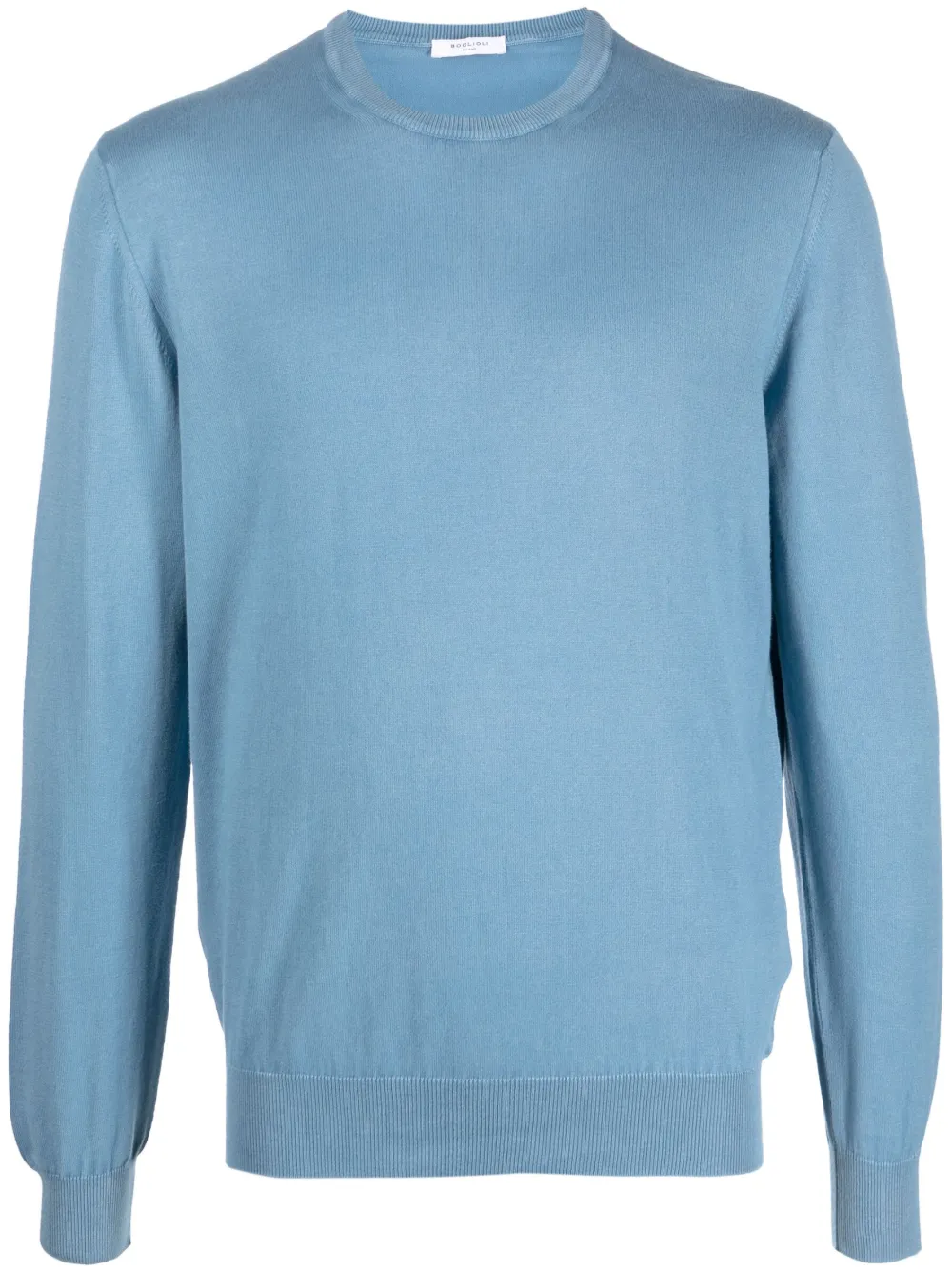 Boglioli Sky Blue 100% Cotton Crewneck Sweater In Blue