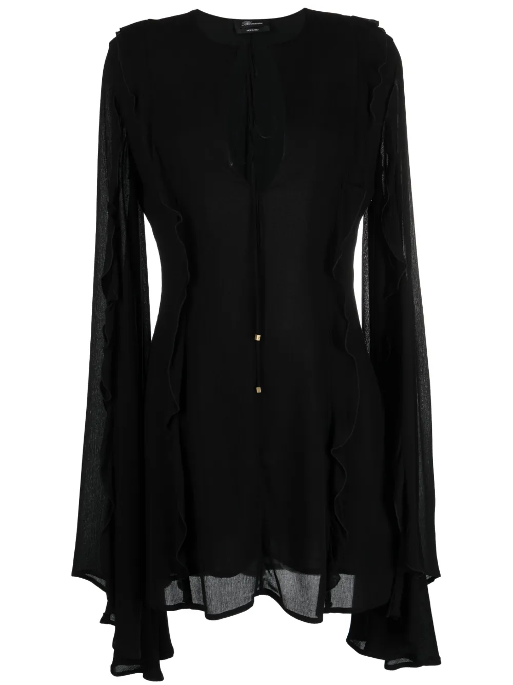 Blumarine ruffled slit-sleeves short dress - Black