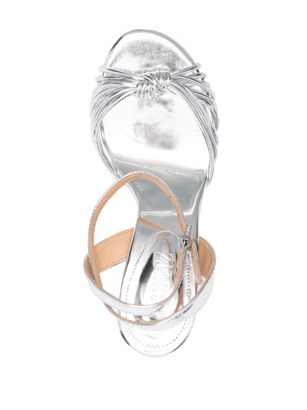 Shop Schutz 95mm Knot-detail Metallic-effect Sandals In Silber