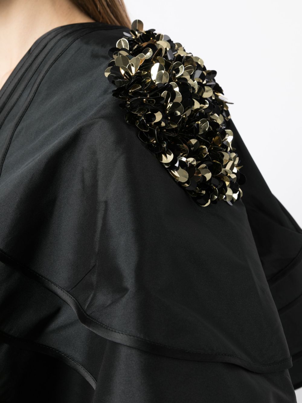 Shop Azzalia Sequin-embellished Belted Cape In Black