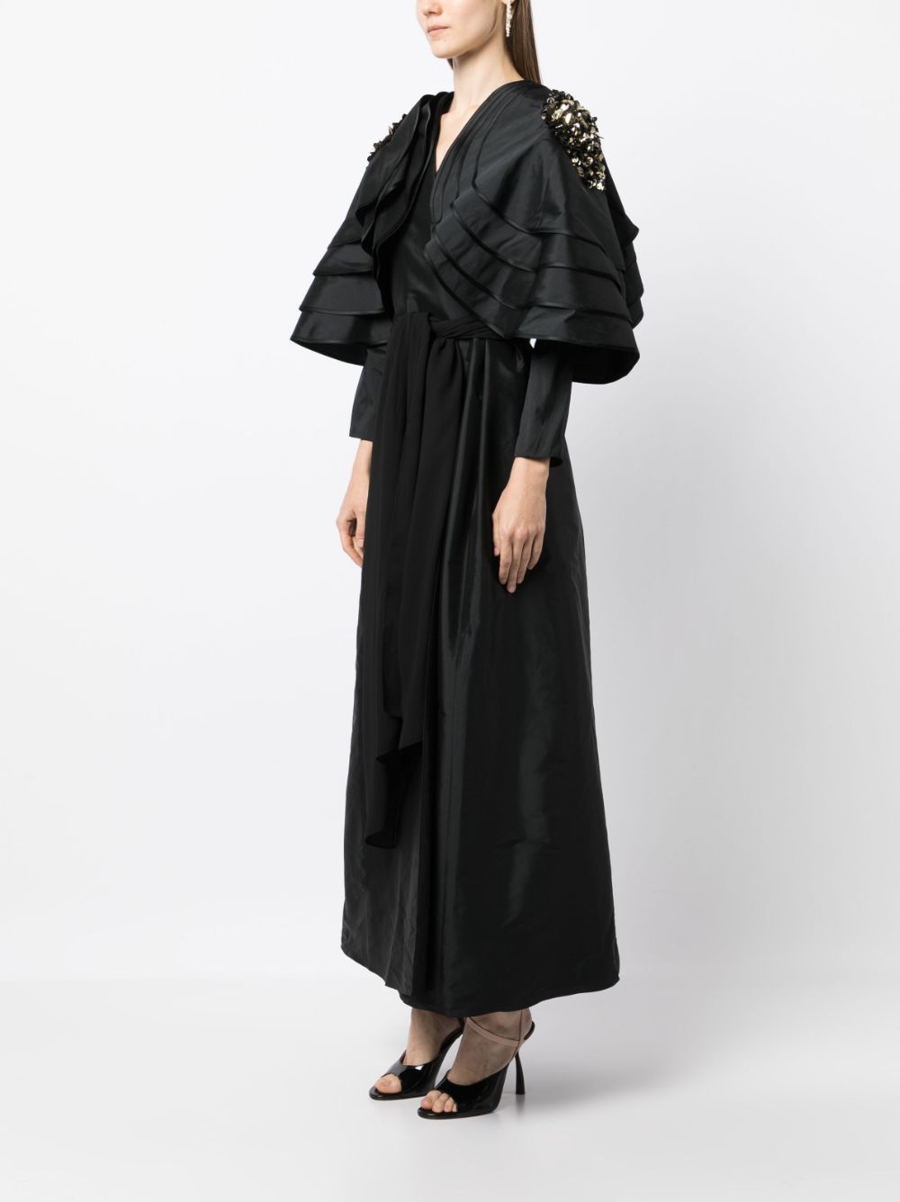 Shop Azzalia Sequin-embellished Belted Cape In Black