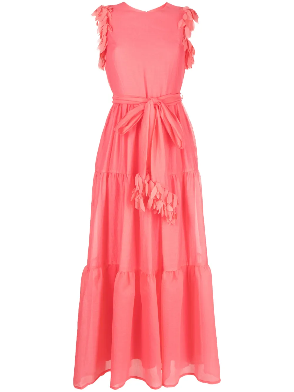 Baruni Feather-detailing Tiered Dress In Pink