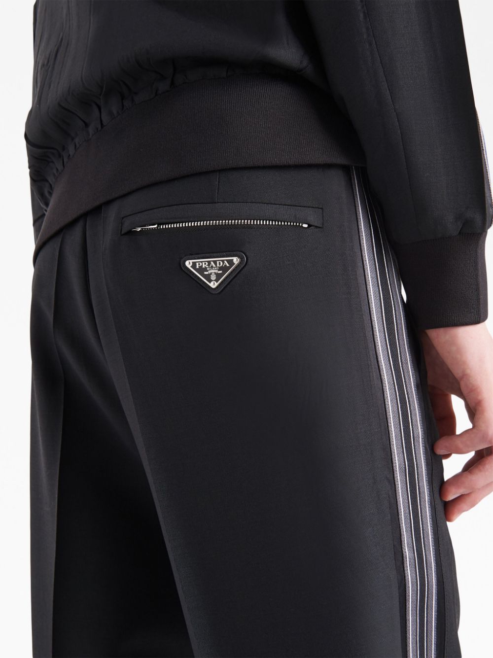 Shop Prada Triangle-logo Wool-mohair Trousers In Black