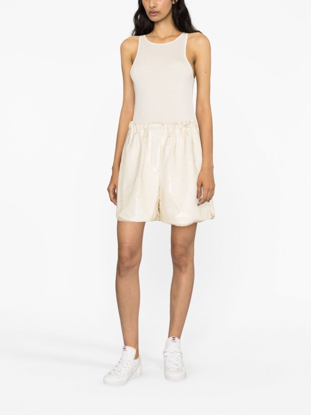 Shop The Frankie Shop Jazz Sequinned Tulle Shorts In Neutrals