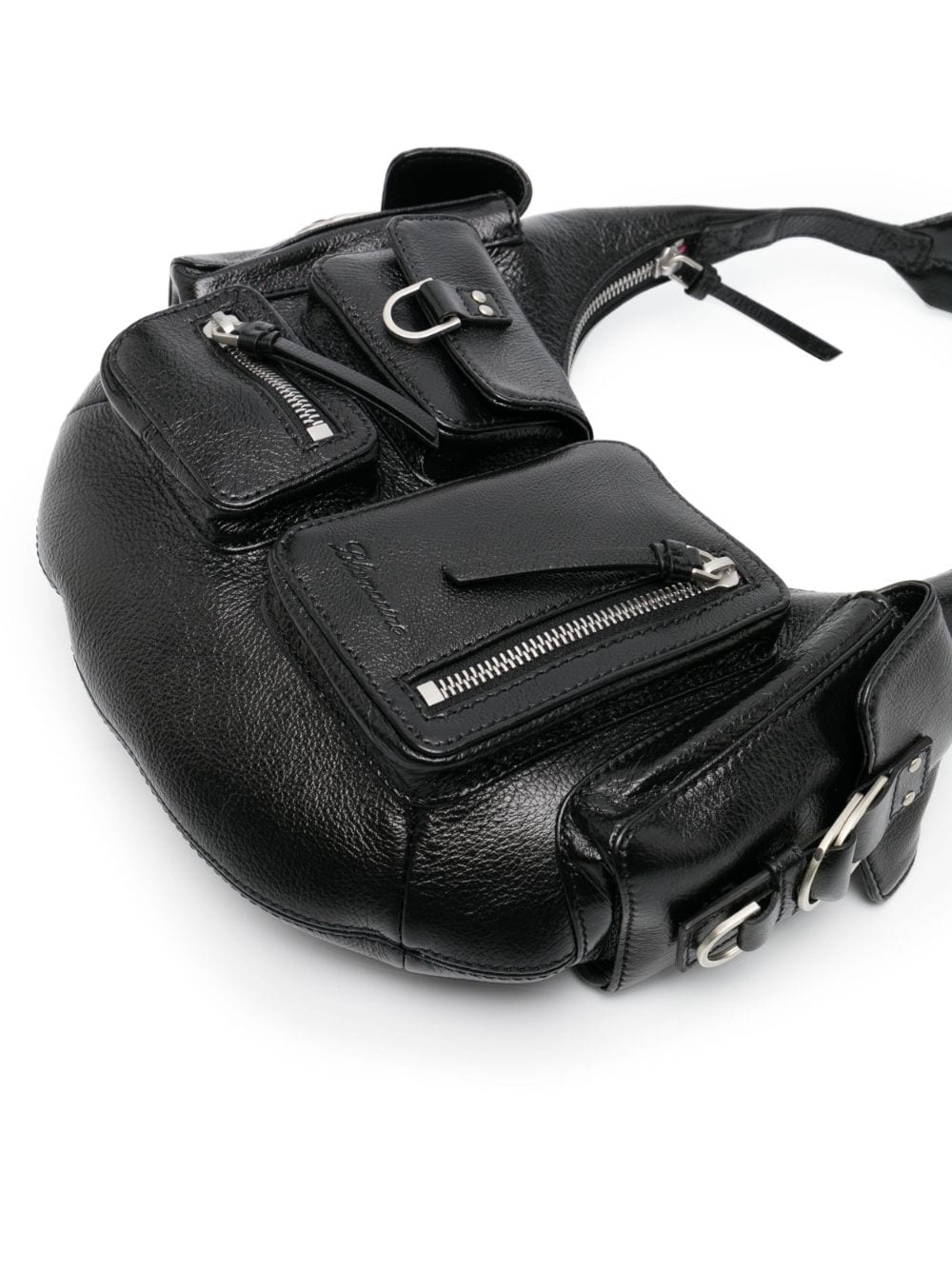 Shop Blumarine Pocket-embellished Leather Shoulder Bag In Black
