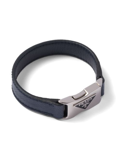 Prada Saffiano-leather triangle-logo bracelet