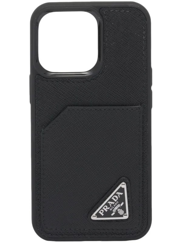 Saffiano Leather Phone Case in Black Prada