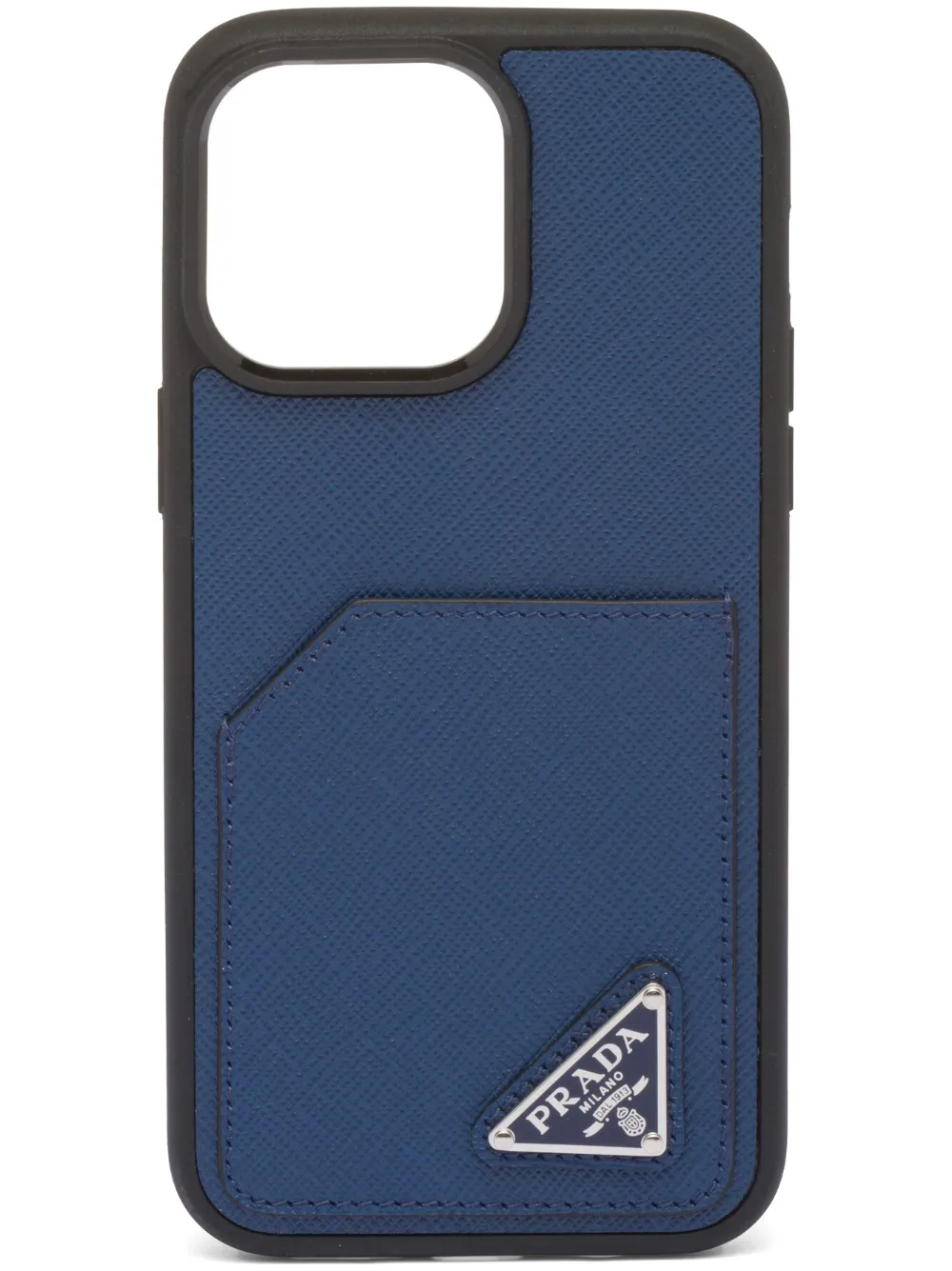 Shop Prada Leather Iphone 14 Pro Max Case In Blau