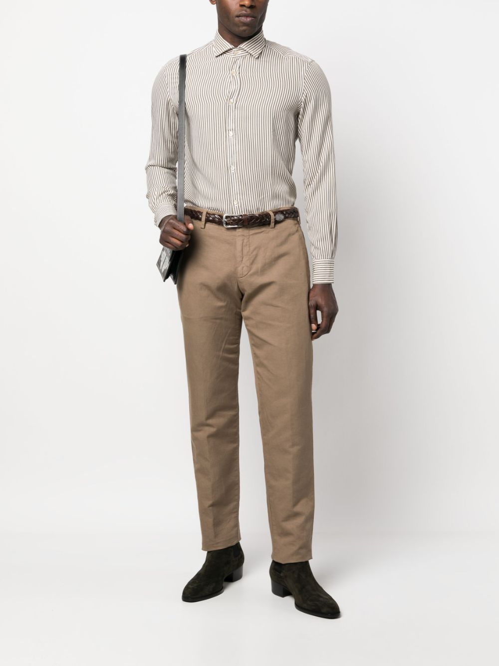 Shop Lardini Straight-leg Linen Trousers In Brown