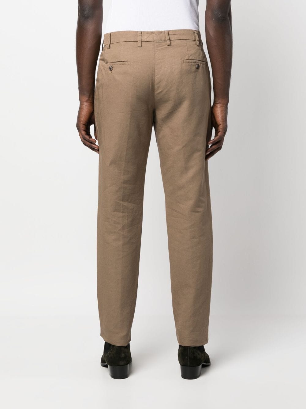 Shop Lardini Straight-leg Linen Trousers In Brown