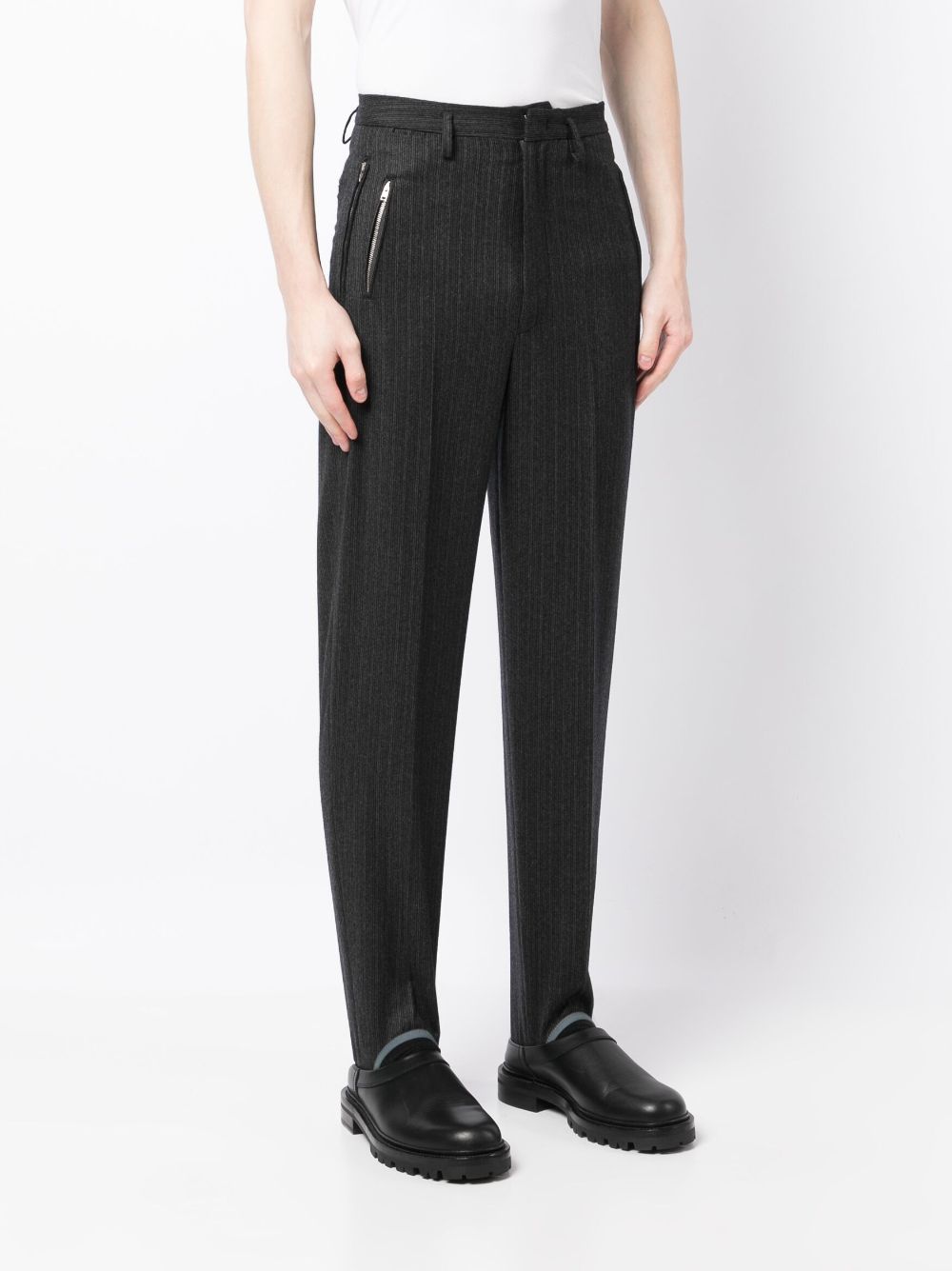 Shop Hed Mayner Pinstripe Wool Tapered Trousers In Grey
