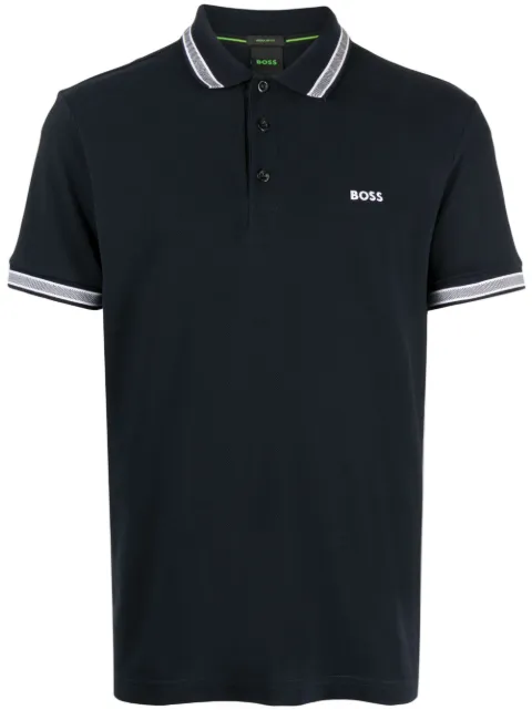 BOSS playera tipo polo con borde a rayas