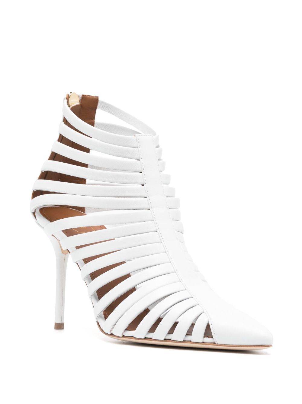 Shop Malone Souliers Caged Pointed-toe 100mm Leather Pumps In White