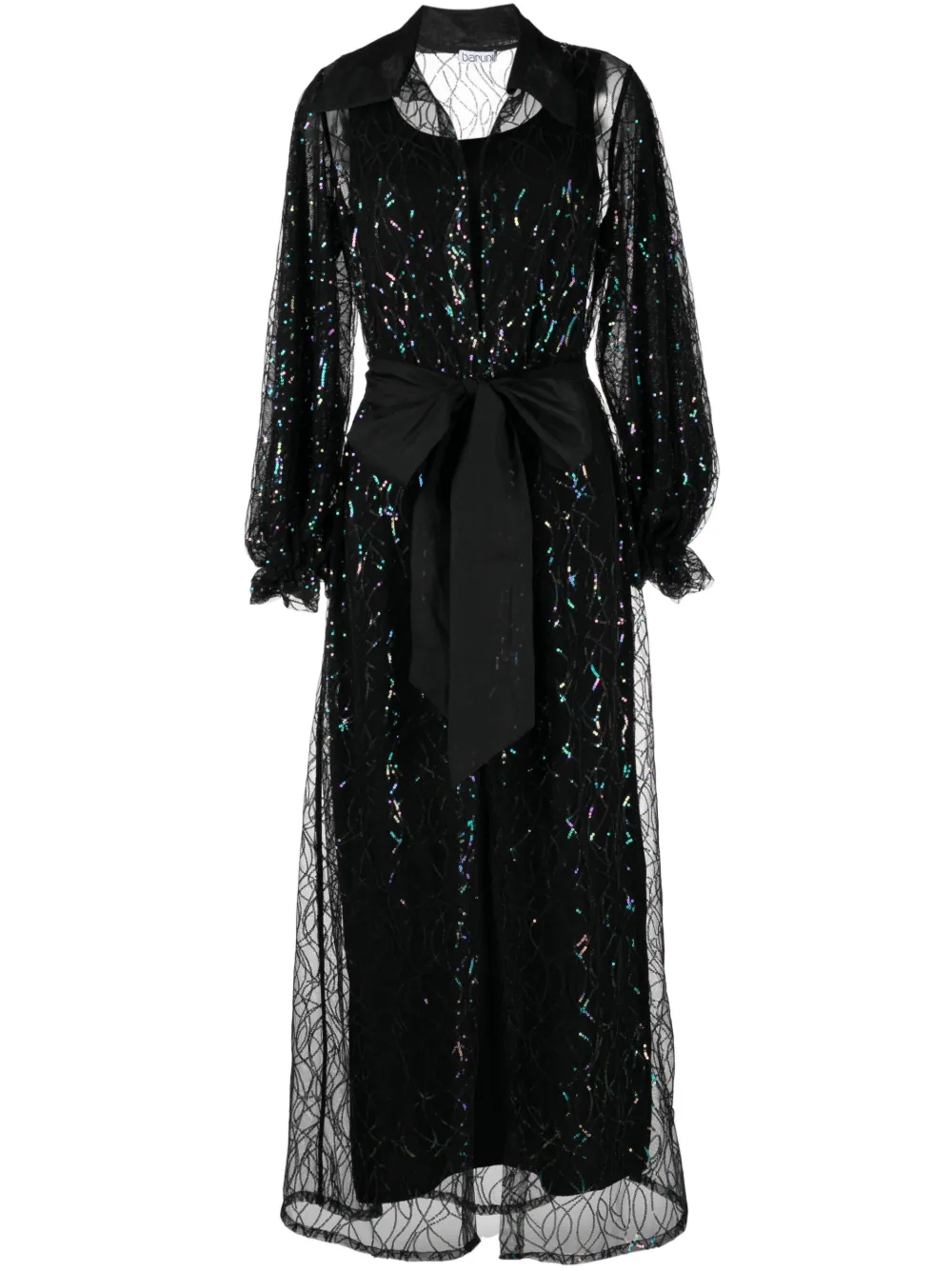 Baruni Sequin-embellished Belted Maxi Dress In Black