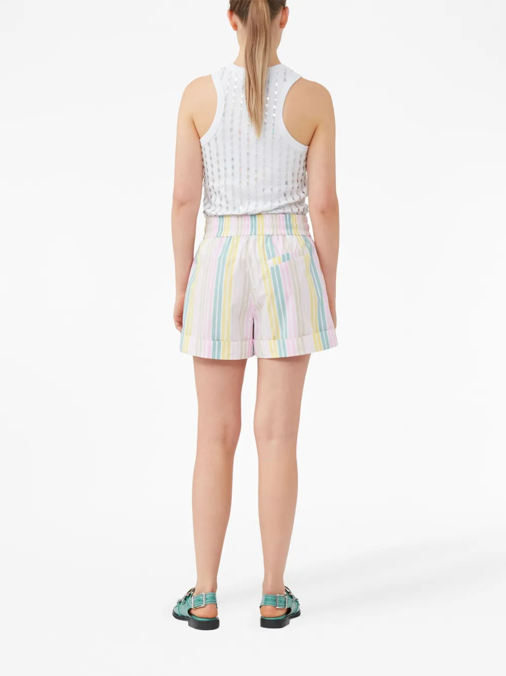 Ganni Striped Cotton Elasticated Shorts In Pink