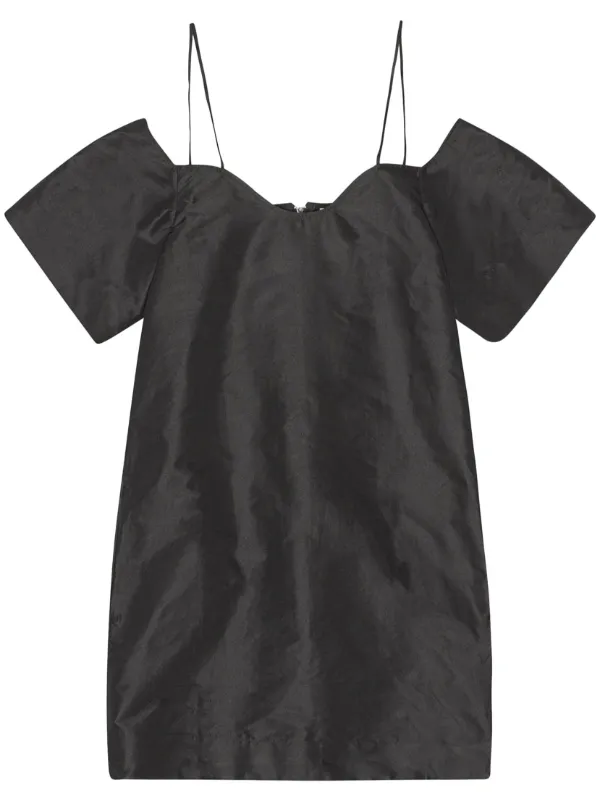 GANNI Plain cold shoulder Mini Dress Black FARFETCH CA
