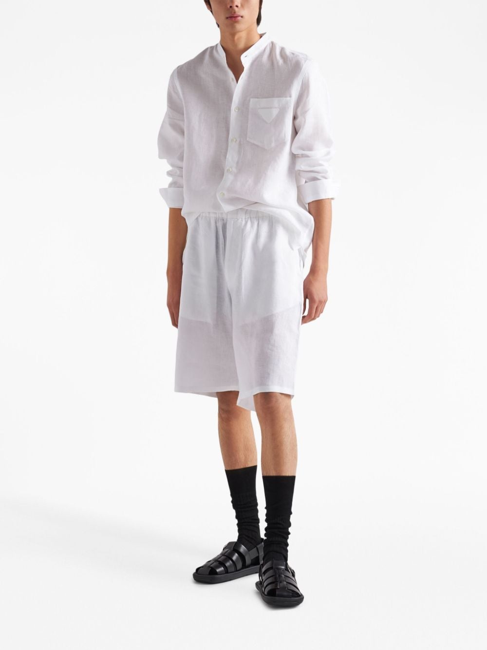 Shop Prada Linen Bermuda Shorts In White