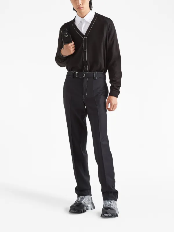 Prada Belted Wool Trousers | Black | FARFETCH