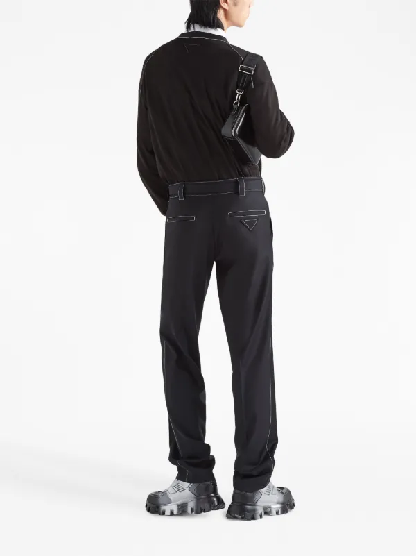 Prada Belted Wool Trousers | Black | FARFETCH