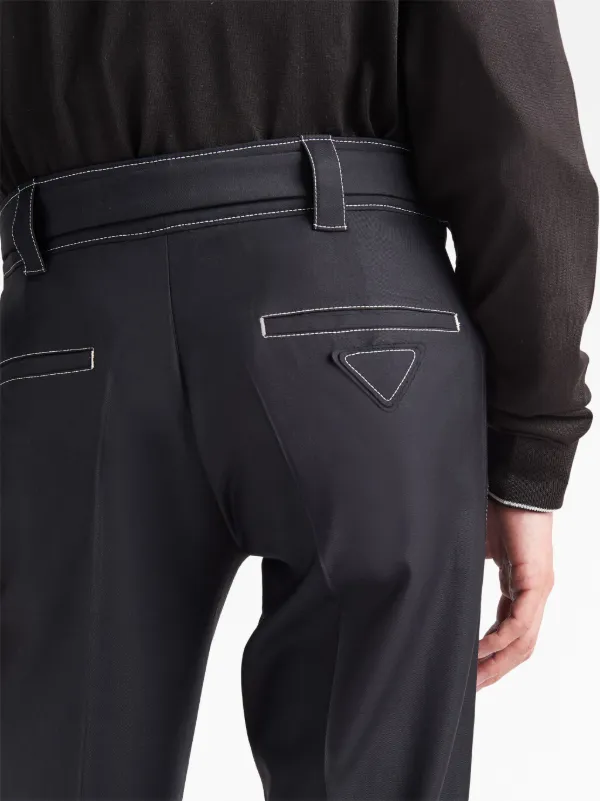 Prada Belted Wool Trousers | Black | FARFETCH