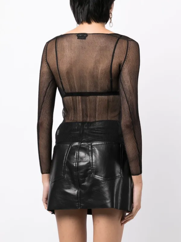 【送料&関税込】Tom Ford Fine-ribbed Logo Embroidered T-shir TOM FORD Sheer Ribbed Jersey Top | Black | FARFETCH