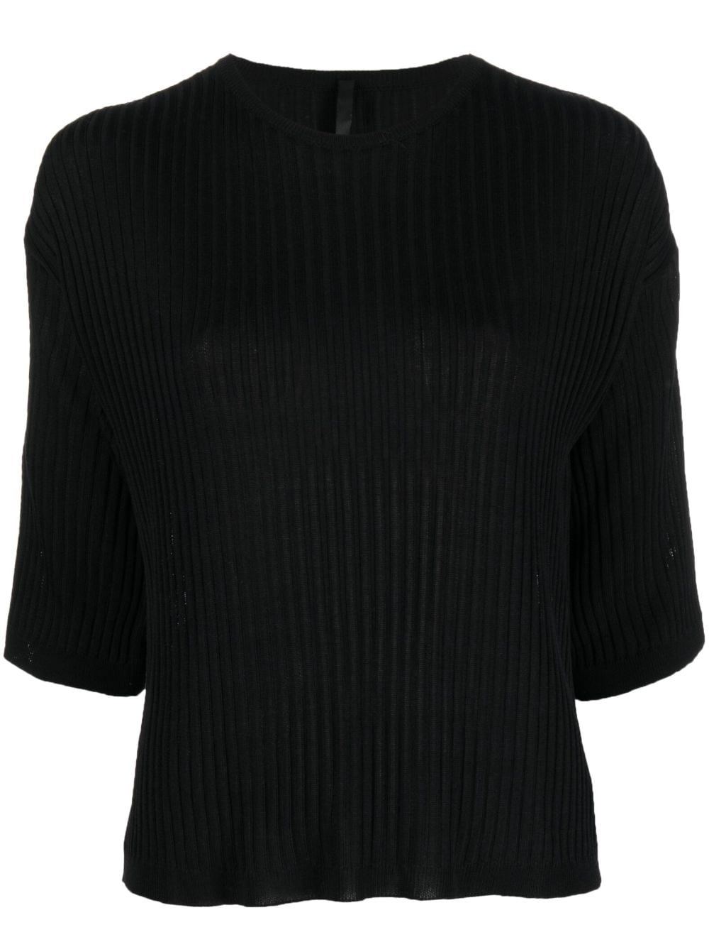 Sara Lanzi Short-sleeve Ribbed-knit Top In Black
