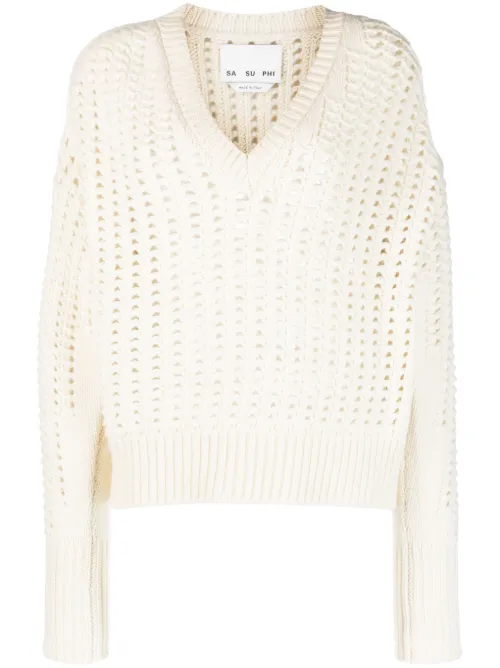 Pull en maille ajourée à col v - SA SU PHI - Modalova