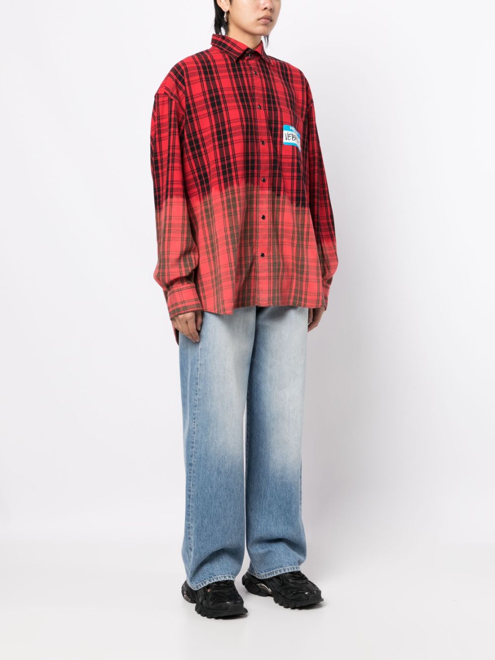 vetements my name is bleached checked shirt - red