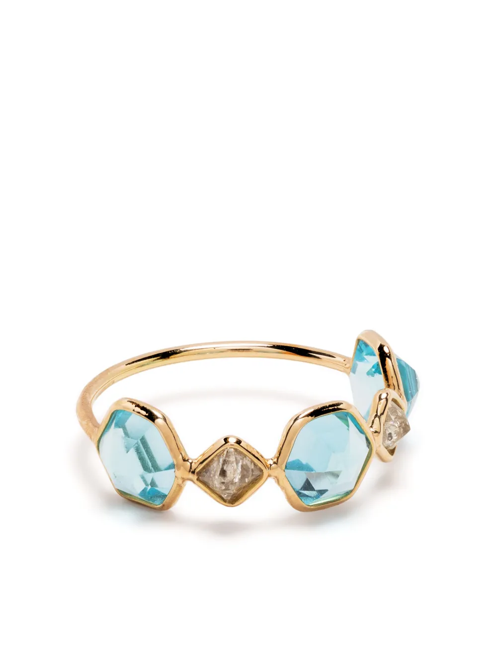 18kt yellow gold diamond and blue topaz ring