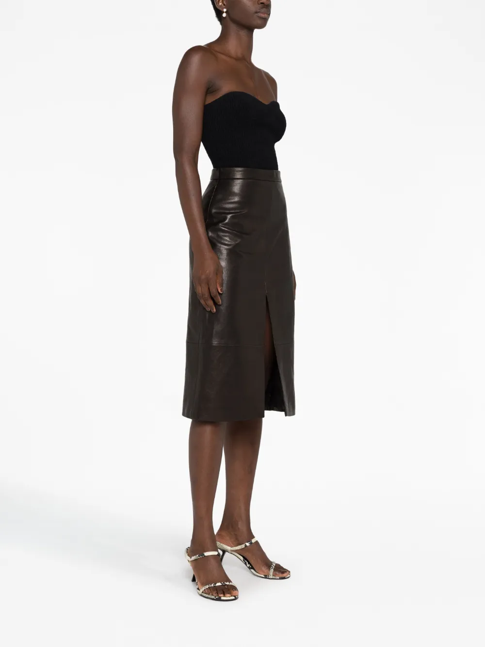 KHAITE leather midi skirt | Image 6