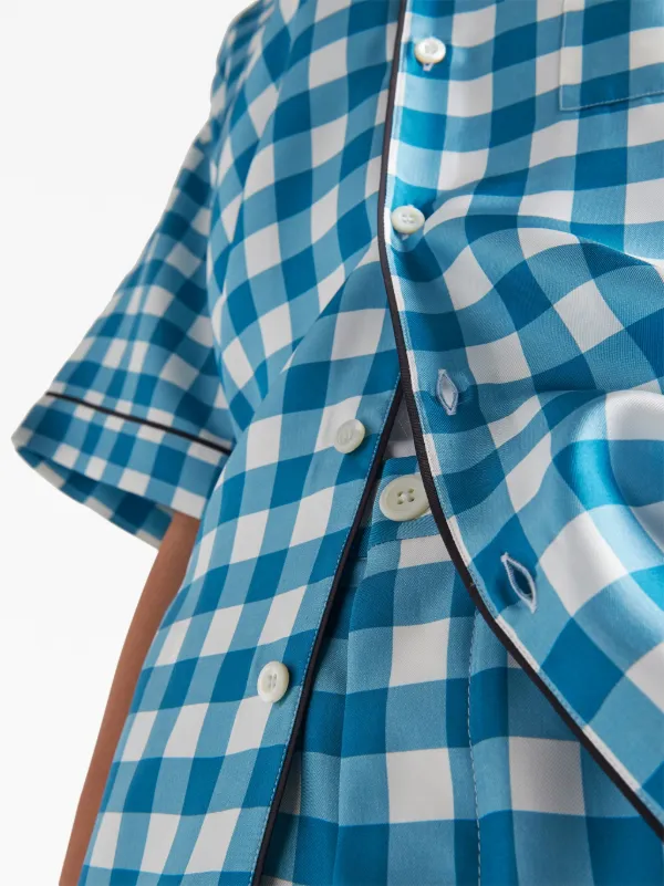 Prada check-print Silk Bermuda Shorts | Blue | FARFETCH