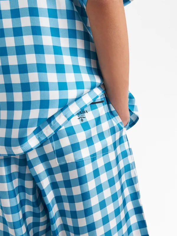 Prada check-print Silk Bermuda Shorts | Blue | FARFETCH