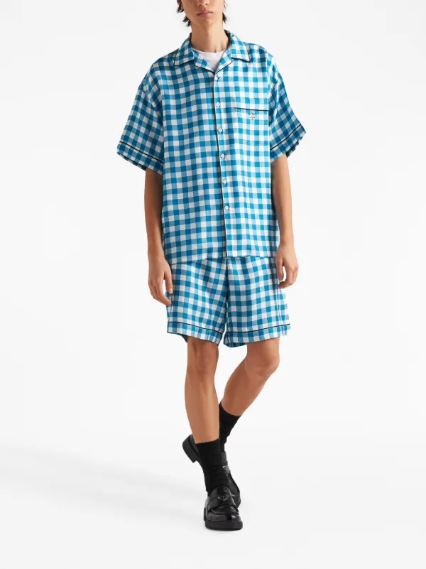 Prada check-print Silk Bermuda Shorts | Blue | FARFETCH